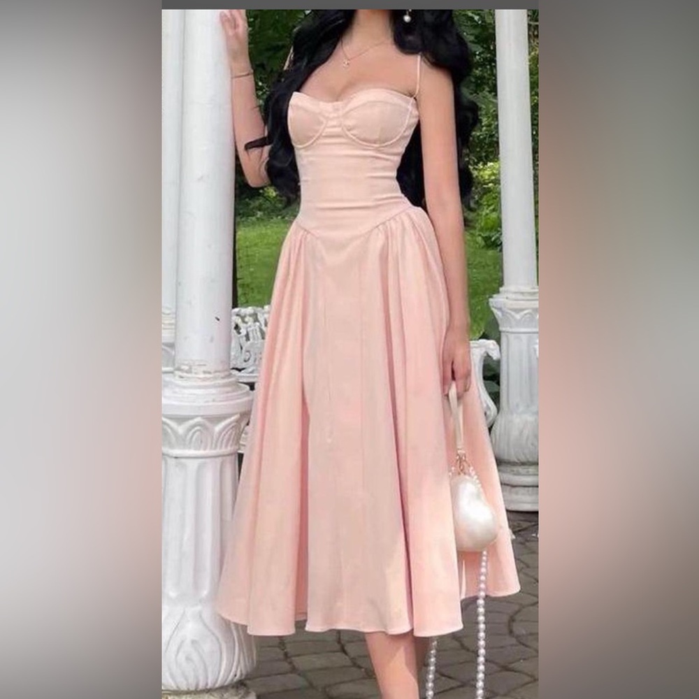 House of CB  Samaria peach parfait twill corset midi dress